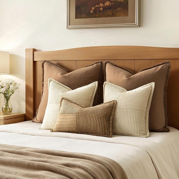 MIULEE Cream Corduroy Decorative Euro Sham Pillow Covers 24x24 Inch - Image 3