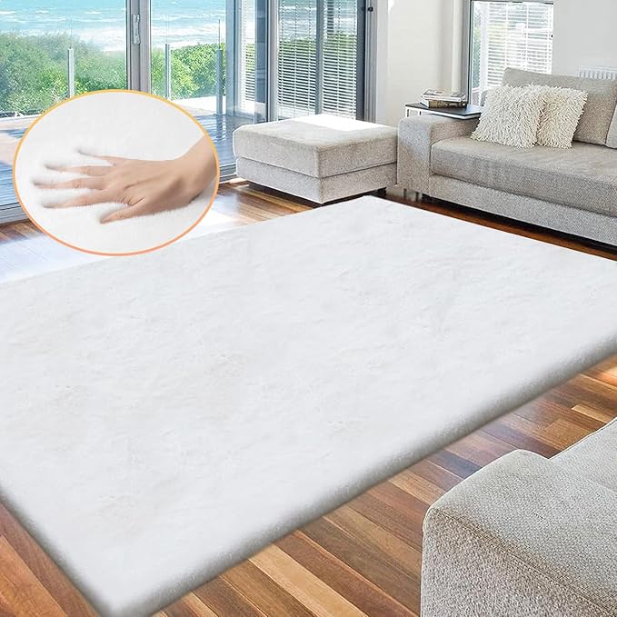 ORINOVA White Fluffy Living Room Rugs 6x9 Area Rug Washable Shag Rugs - Image 3