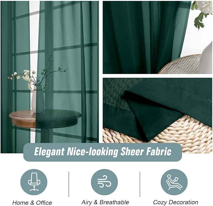 Green Window Sheer Curtains 45 Inches Length, Voile Short Curtains - Image 4