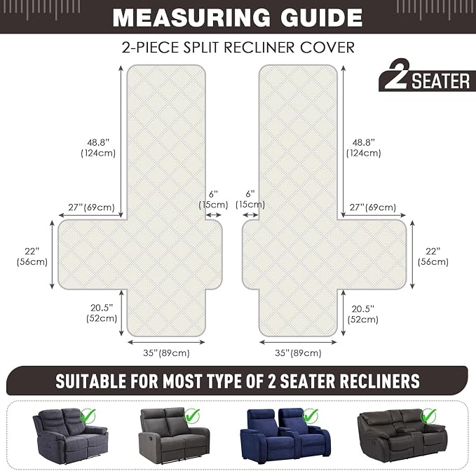TAOCOCO 100% Waterproof Oversized Loveseat Recliner Cover, Non Slip Split Couch - Image 2