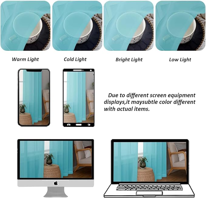 Chyhomenyc Sheer Aqua Tier Curtains 24 Inch Length Set, Small Window Kitchen - Image 4