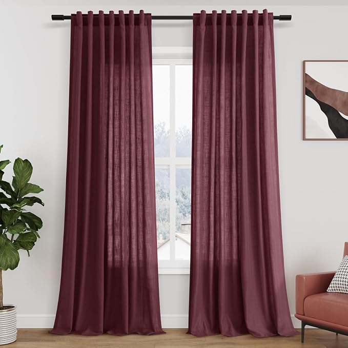 Nanspring Burgundy Linen Curtains by Nanspring
