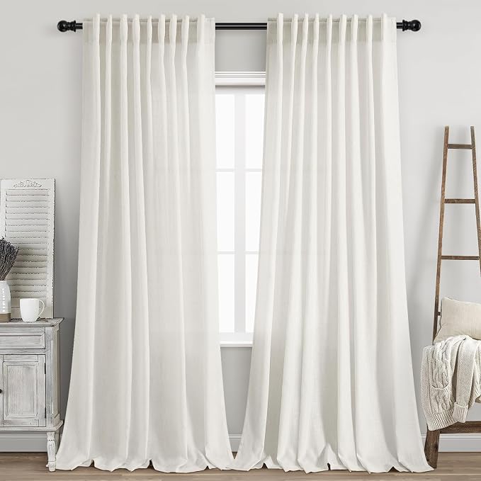 Nanspring Beige White 102 Inch Linen Curtains by Nanspring