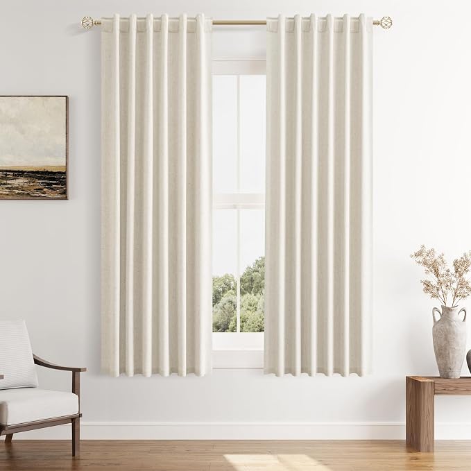 Guken 100% Blackout Linen Curtains 63 Inch Length 2 Panels Set by Guken