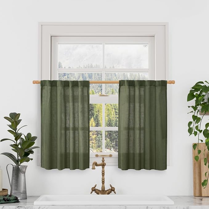 LAMIT Semi Sheer Short Linen Curtains 36 Inch Length 2 Panels, Light Filtering by LAMIT