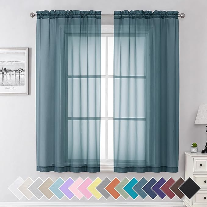 Aiyufeng Dusty Blue Sheer Curtains 63 Inch Length 2 Panels Set, Light Filtering by Aiyufeng