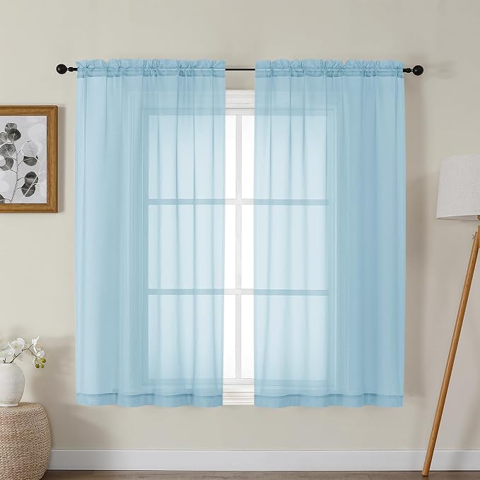 Gwine Sky Blue Sheer Curtains for Bedroom 54 inches Long 2 Panels, Light by Gwine