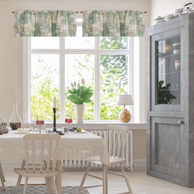 Emvency 4 Pack Valances Window Treatments, Abstract Sage Rustic Vintage Drapes - Image 2