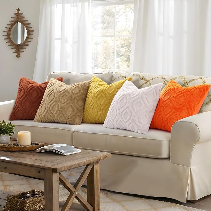 decorUhome Throw Pillow Covers 18x18 Inch Set of 2, Soft Plush Faux Wool Rust - Image 2