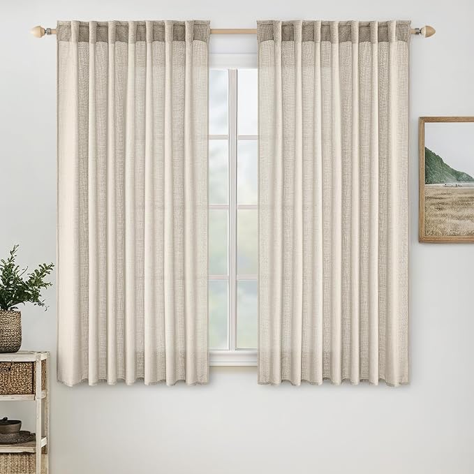 MIULEE Cream Linen Curtains 63 Inch Length 2 Panels by MIULEE
