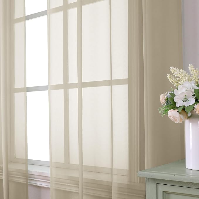 Aiyufeng Taupe Sheer Curtains 45 Inches Long 2 Panels Set, Semi Transparent - Image 7