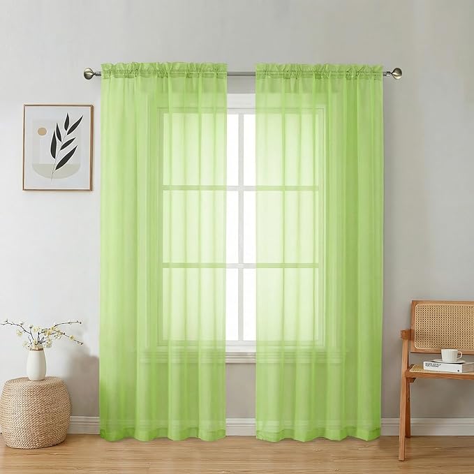 Aiyufeng Lime Sheer Curtains 63 Inch Length 2 Panels Set by Aiyufeng