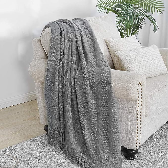 BOURINA Throw Blanket Textured Solid Soft Sofa Throw Couch Cover Knitted - Image 2