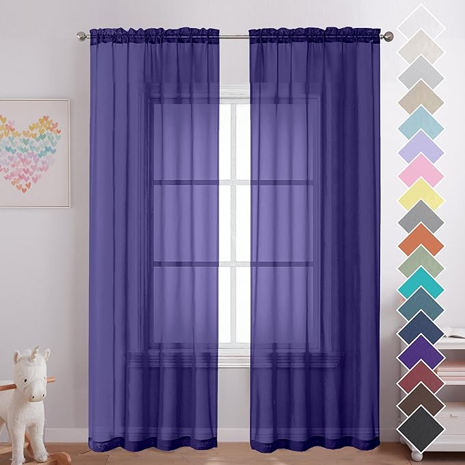 OVZME Purple Sheer Curtains 84 Inches Long 2 Panels, Light Filtering Window by OVZME