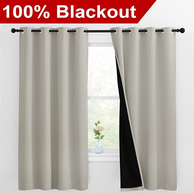 NICETOWN Natural 100% Blackout Lined Curtains, 2 Thick Layers Completely - Image 2