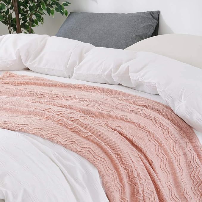 BOURINA Pink Throw Blanket 50x60 Inches Throw Textured Solid Soft Sofa Throw - Image 4