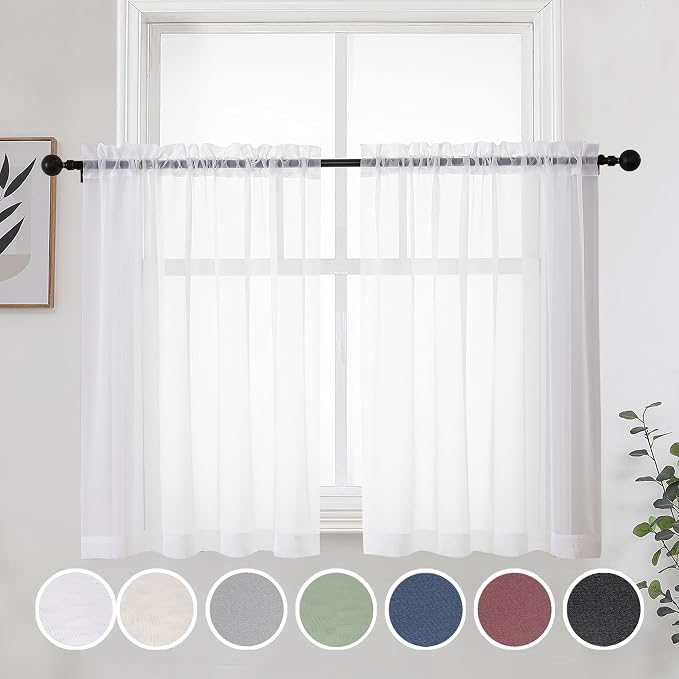 OWENIE Short White Sheer Curtains 36 Inches 2 Panels Set by OWENIE