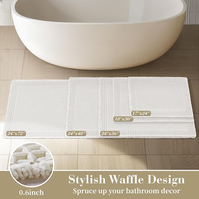 RESARE Waffle Bathroom Runner Rugs, Super Absorbent Bath Mat Non Slip Washable - Image 5