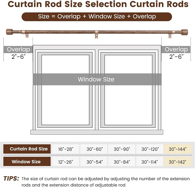 1” Diameter Curtain Rods Itself is 30 to 144 inch 2 Pack Fit 30-142 inch - Image 3