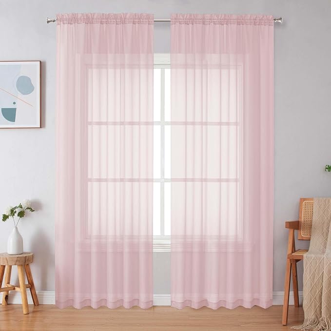 Simplebrand Blush Red Sheer Curtains 90 Inches Long 2 Panels, Light Filtering by Simplebrand