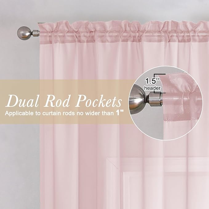 Lecloud Blush Pink Sheer Curtains 84 Inches Long 2 Pcs, Rod Pockets Breathable - Image 6