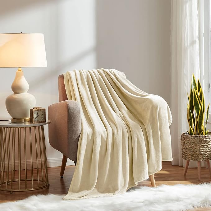 KMUSET Super Soft Throw Blanket Premium Silky Flannel Fleece Throw Size Beige - Image 4