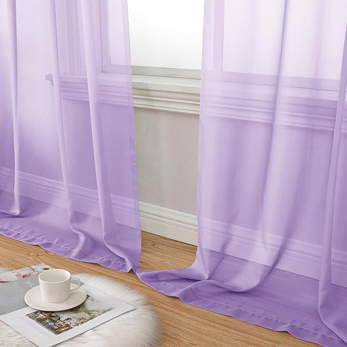 Aiyufeng Light Purple Sheer Curtain Panels Pair Sold 90 Inch Length, Light - Image 8