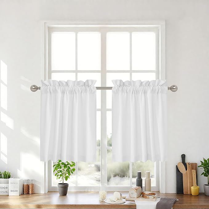 RYB HOME Short Cafe Curtains Faux Linen Blended Light Filtering Privacy Protect by RYBHOME