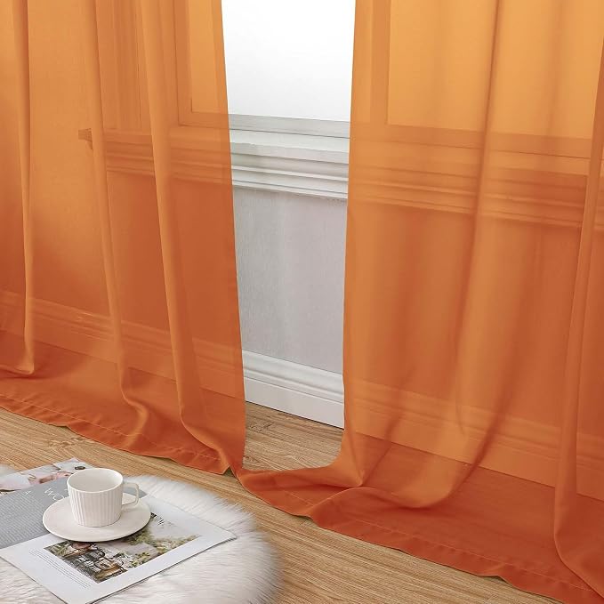 Orange Sheer Curtain for Bedroom Living Room 72 Inches Long 2 Panels Set - Image 8
