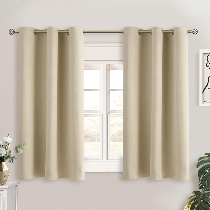 BGment Beige Short Curtains for Kitchen Window, Room Darkening Curtains 45 Inch by BGment