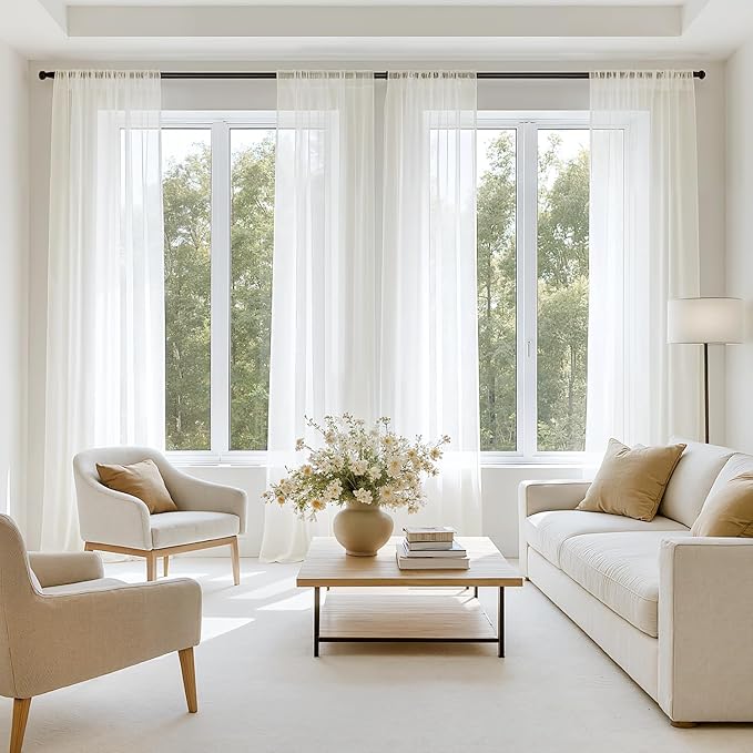 MIULEE Ivory Sheer Curtains 102 Inches Long, 4 Panels Set, Light Filtering Rod by MIULEE