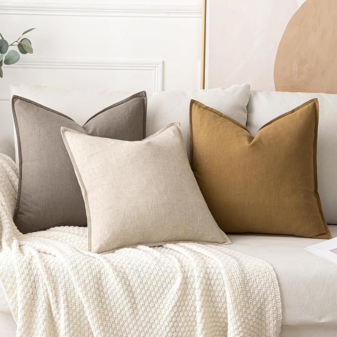 MIULEE Decorative Linen Euro Sham Pillow Covers 24x24 Dune | Boho Farmhouse​ - Image 4