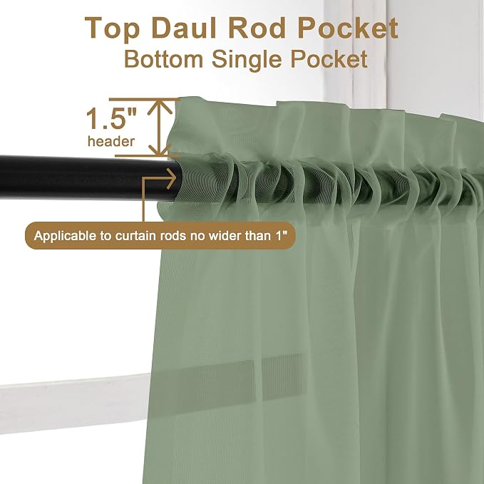 Chyhomenyc Sage Green Sheer Curtains 108 Inches Long - Image 5