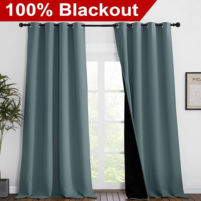 NICETOWN Full Shading Curtains for Windows, Super Heavy-Duty Black Lined - Image 2
