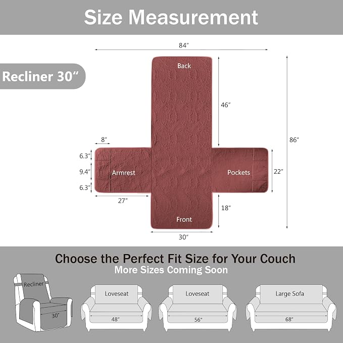 Large Quilted Recliner Chair Covers, Waterproof Red Chair Covers, Lazy Boy - Image 7