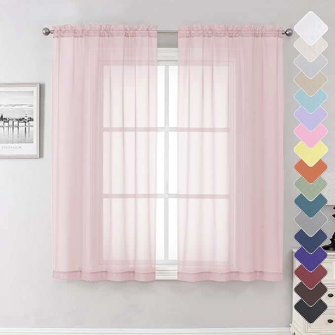 Lecloud Blush Pink Sheer Curtains 63 Inch Length 2 Panels, Light Filtering by Lecloud