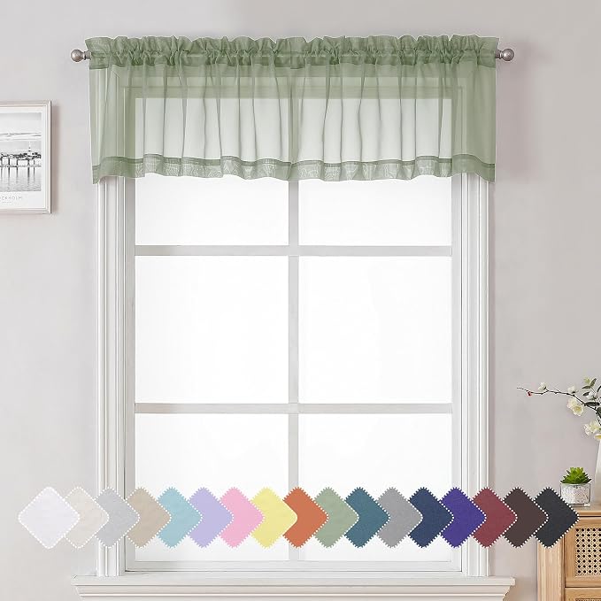 Lecloud Sage Green Short Sheer Curtains 14 Inch Length 2 PCS, Cafe Kithen by Lecloud