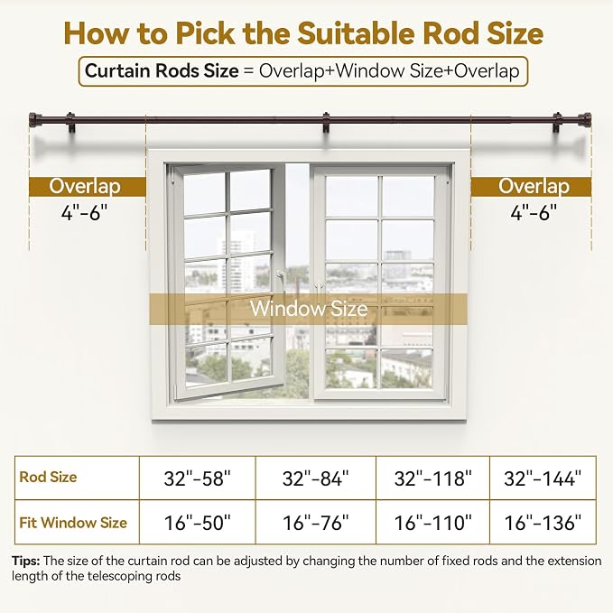 YaFex Curtain Rods 32-58 Inch, Heavy Duty 1 Inch Adjustable Curtain Rod - Image 6