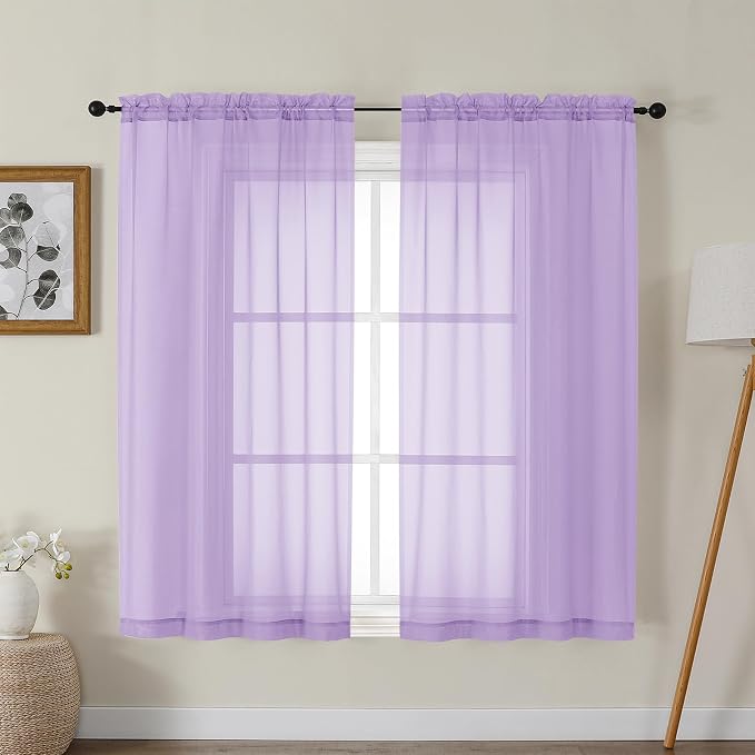 Gwine Lilac Sheer Curtains for Bedroom 54 inches Long 2 Panels, Light Filtering by Gwine