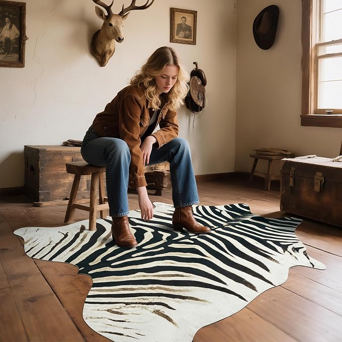 AROGAN Western Faux Fur Zebra Rug, 6.2x7 Feet Premium Animal Skin Print Rug - Image 9