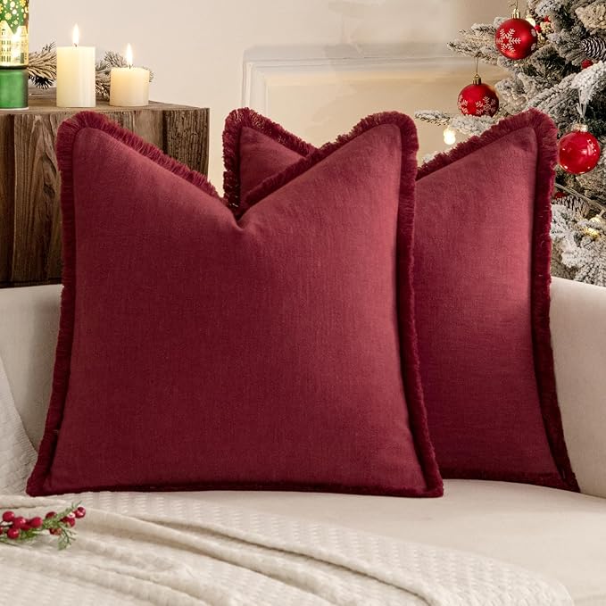 MIULEE Decorative Throw Pillow Covers Neutral Linen Fringe Throw Pillows Euro - Image 8