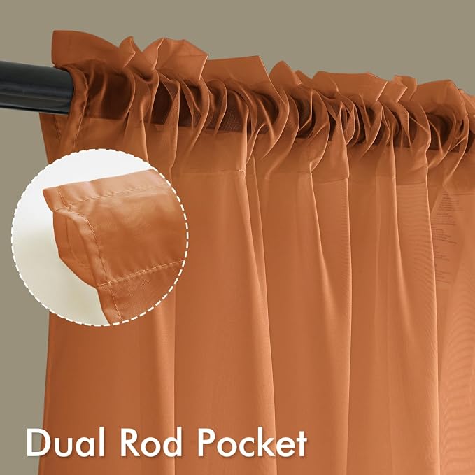 MIULEE Fall Orange Sheer Curtains 72 Inches Long 4 Panels 42 x 72 Inches | - Image 3