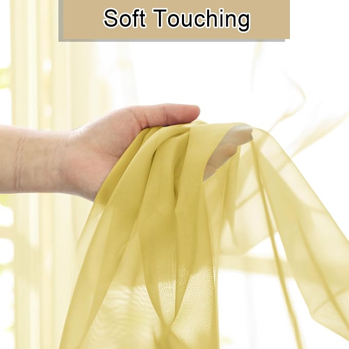 Lecloud Yellow Sheer Curtains 84 Inches Long 2 Panels, Light Filtering Voile - Image 3