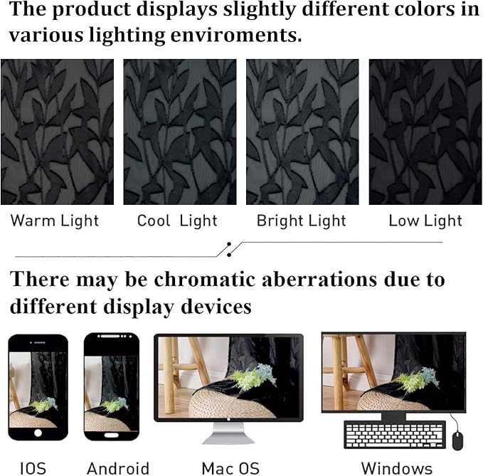 Lecloud Leia Black Sheer Curtains 30 Inch Length 2 Pieces, Breathable Jacquard - Image 5