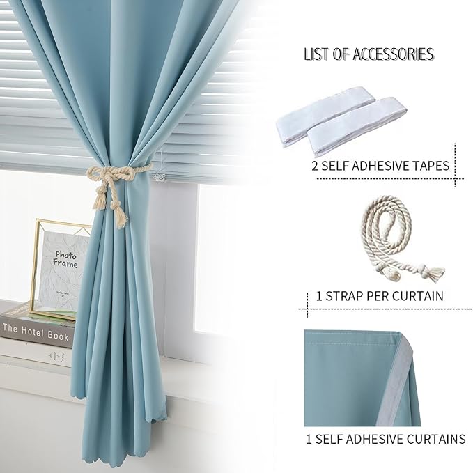 Self Adhesive Curtains, Use for Bedroom, Lake Blue, 1 Panel - Image 2