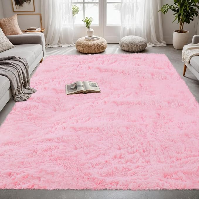 6x9 Area Rugs for Living Room Rug: Soft Fluffy Shag Light Pink Rugs for Bedroom - Image 4