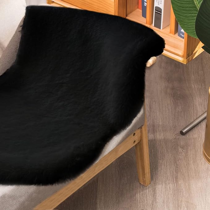 ORINOVA Black Shag Washable Fluffy Fur Area Rugs - Image 4