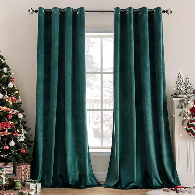 MIULEE Christmas Dark Green Velvet Curtains Room Darkening Blackout Solid by MIULEE