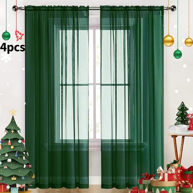 SpaceDresser Foliage Green Sheer Curtains 4 Panels Rod Pocket Semi-Sheer - Image 2
