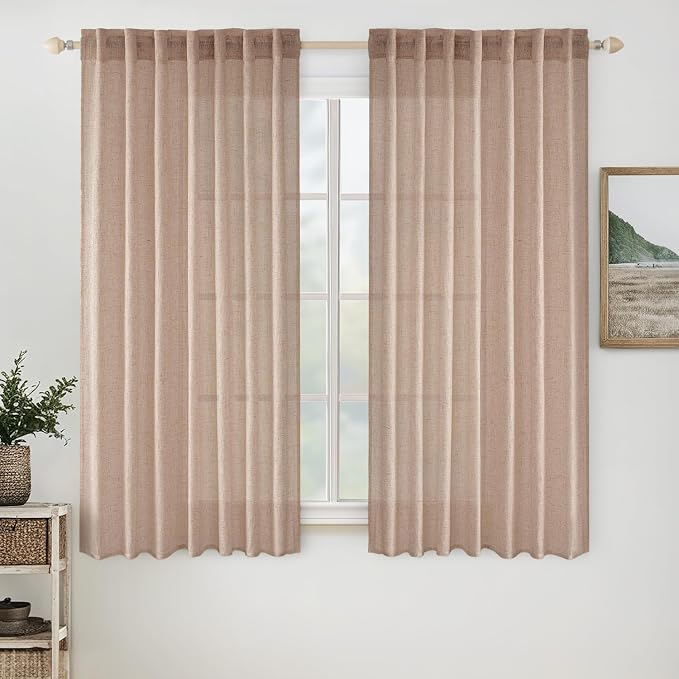 MIULEE Natural Beige Linen Curtains 54 Inch Length 2 Panels by MIULEE